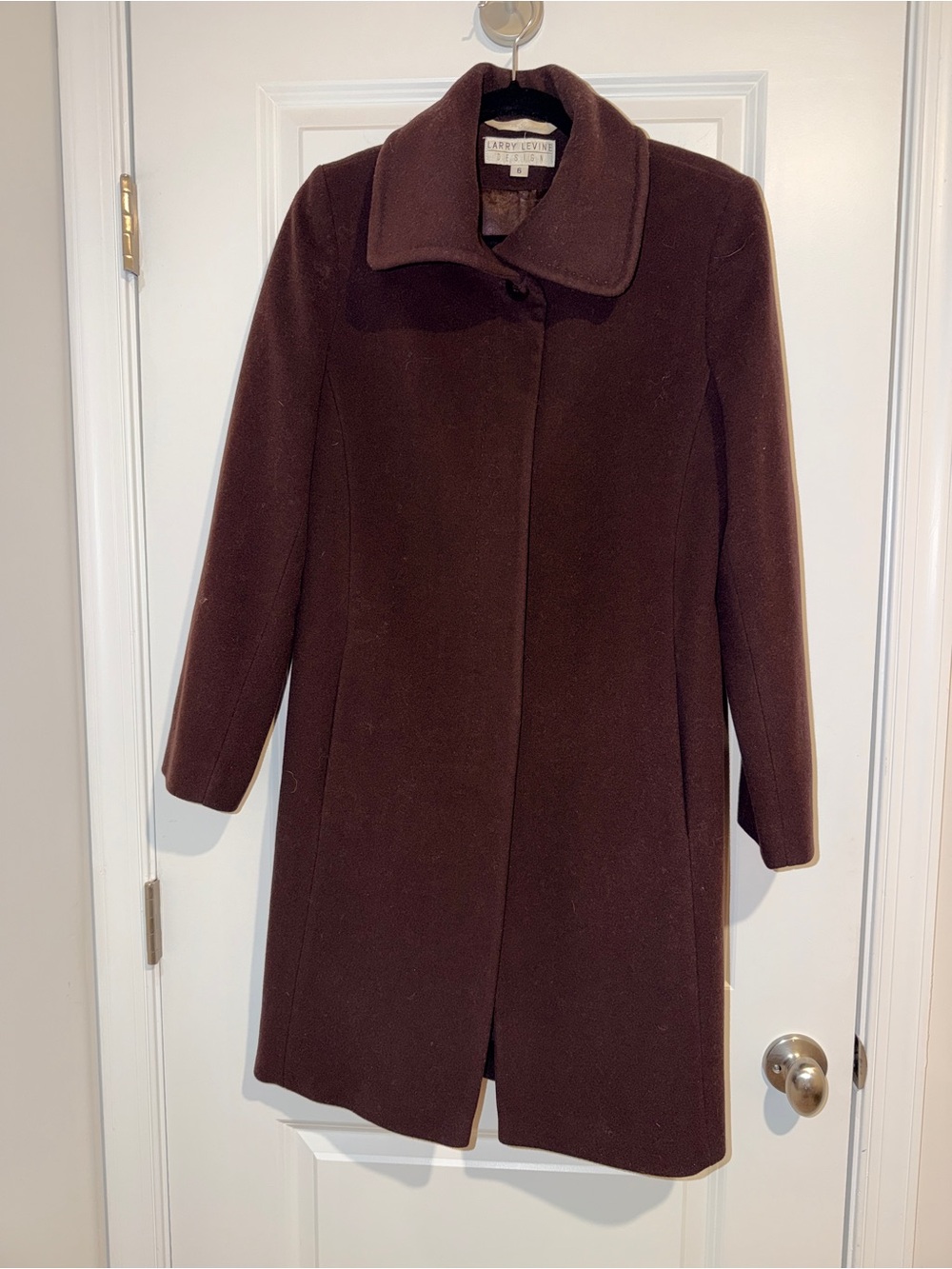 Vintage Larry Levine Wool/Cashmere Blend Dress Coat Dark Chocolate Brown